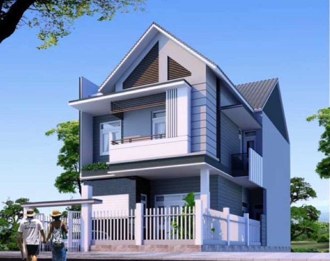 nhà 2 tầng màu tím oải hương
