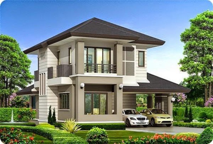 mẫu nhà mái Thái cao 2 tầng