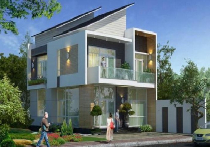 ngôi nhà 2 tầng mái lệch có thiết kế mới lạ