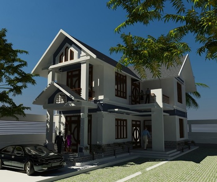 nhà 2 tầng hình chữ L