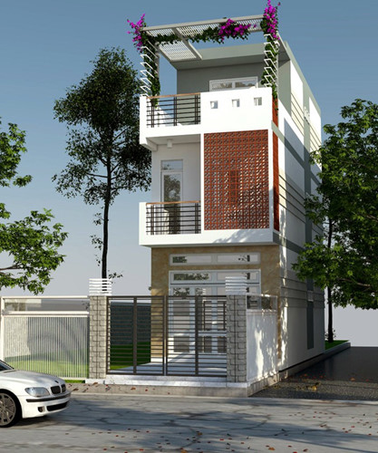 nhà ống mái bằng hai mặt thoáng