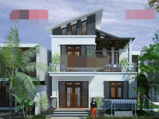 biệt thự 2 tầng mái lệch