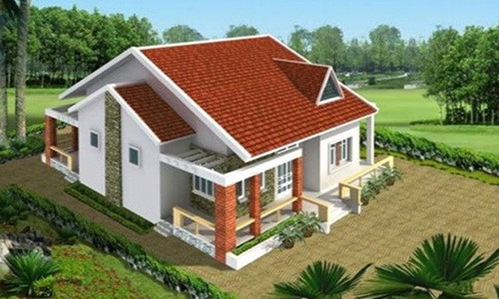 Mẫu nhà cấp 4 nổi bật với mái ngói đỏ