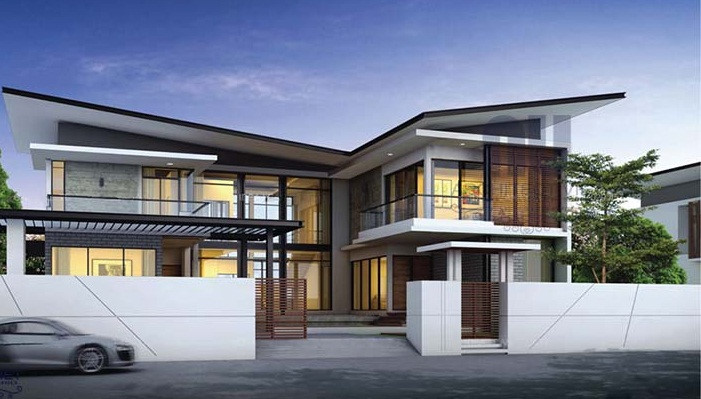 nhà mái lệch 2 tầng