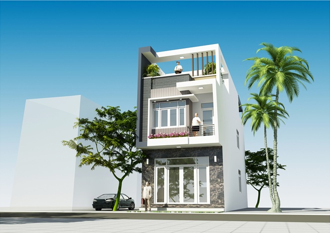 mặt tiền nhà ống 3 tầng
