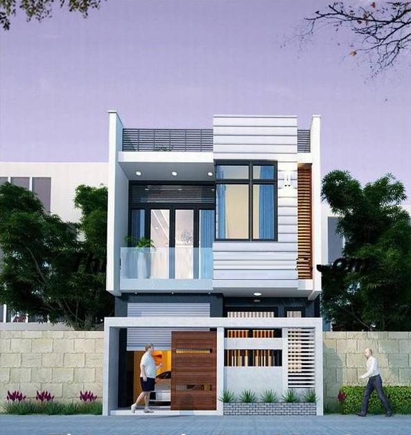 mặt tiền nhà ống 2 tầng phong cách hiện đại