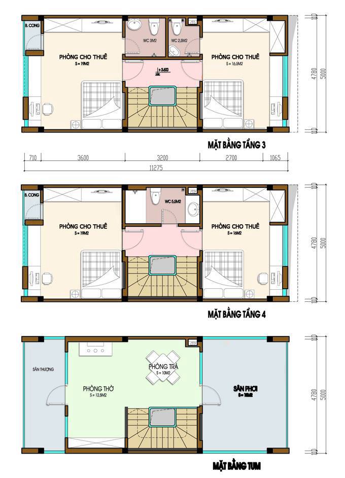 mặt bằng nhà ống 5 tầng