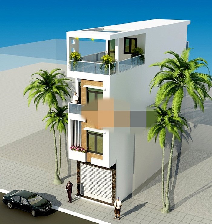 Mẫu nhà phố 4 tầng phong cách kiến trúc hiện đại, đơn giản với những hình khối vuông vắn, chắc khỏe.