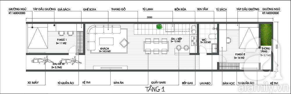Mặt bằng thiết kế tầng 1