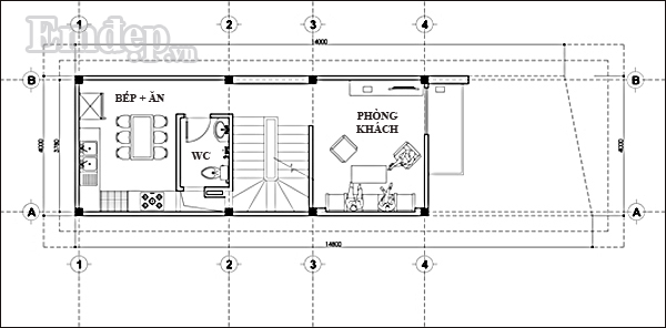mặt bằng tầng 2 nhà 4 tầng