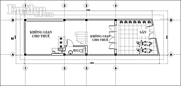 mặt bằng tầng 1 nhà 4 tầng