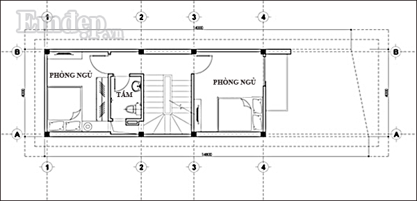 mặt bằng tầng 3 nhà 4 tầng