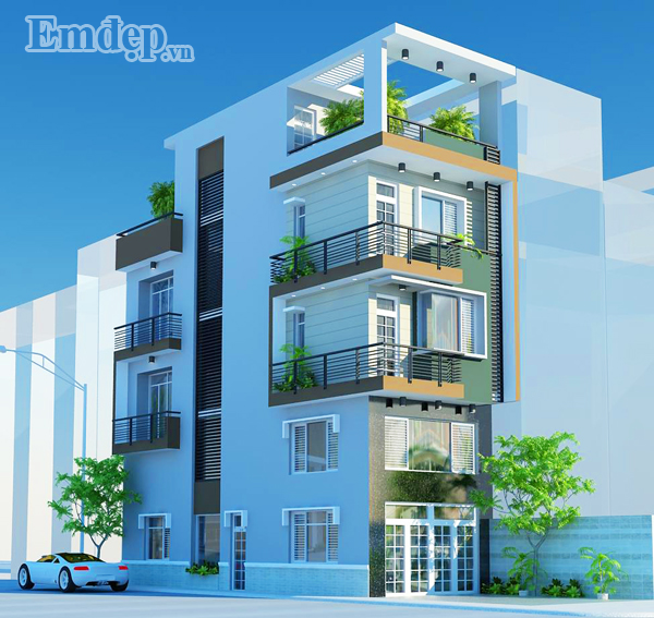 thiết kế mặt tiền nhà 4 tầng
