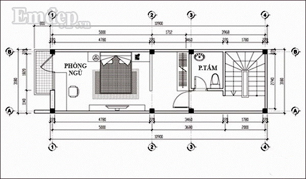 mặt bằng tầng 3 nhà 3 tầng