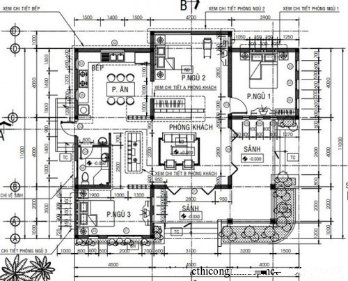 mặt bằng biệt thự 1 tầng