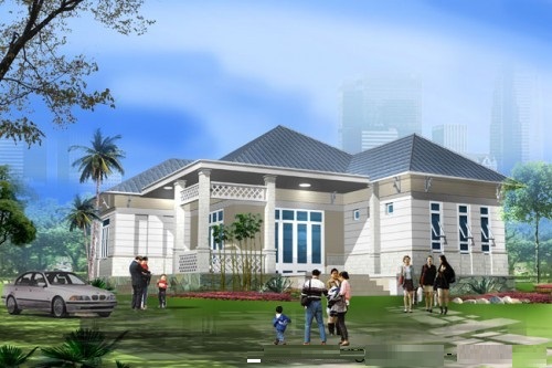 căn biệt thự nhà vườn 1 tầng hiện đại.