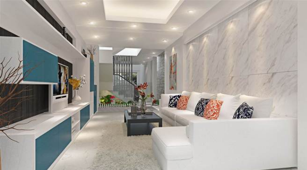 Bí quyết của việc thiết kế phòng khách nhà ống hiện đại chính là cách chọn màu sắc chủ đạo