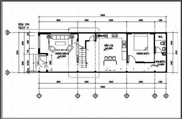 Mặt bằng thiết kế tầng 1 nhà ống