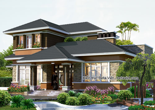 Theo những thông tin và yêu cầu của chị, chúng tôi xin đưa ra giải pháp thiết kế như sau: Về Giải pháp kiến trúc tổng thể: Chúng tôi tư vấn cho chị mẫu biệt thự được thiết kế theo hình thức kiến trúc năng động, mang phong cách hiện đại mà vẫn đạt tỷ lệ hình khối kiến trúc tốt nhất. Mẫu biệt thự này có tính thẩm mỹ cao, vừa bề thế, tráng lệ vừa kiên cố với các thước cột vuông vức, hình khối đơn giản mà vẫn có tính thẩm mỹ cao. Với tỷ lệ chiều cao vừa phải, ngôi nhà tạo cảm giác gần gũi, ấm cúng cho khách và gia chủ. Với mẫu biệt thự này, các KTS phối hợp các loại vật liệu khác nhau tạo màu sắc tương phản, sử dụng nhiều vách ngăn kính mang lại sự thông thoáng và gần gũi với thiên nhiên để hướng đến phong cách kiến trúc hiện đại. Tại mặt ngoài công trình, các KTS lựa chọn tông màu chủ đạo cho biệt thự là các gam màu nhẹ nhàng, trang nhã, phù hợp với phong cách hiện đại cũng như mang lại cảm giác thư thái cho người ở trong nhà. Thiết kế này là sự tổng hòa khéo léo, vừa đáp ứng được các công năng cần thiết vừa thể hiện được phong cách riêng và vị thế của gia chủ.