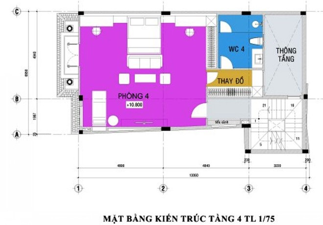 Tầng 4 có phòng ngủ con trai, phòng thay đồ và toilet riêng
