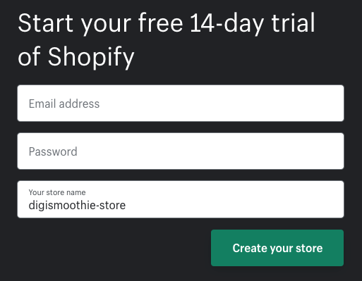 Enrolling in Shopify Free Trial Step 2 – Setting password and store name