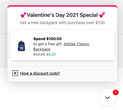 Example of Valentine's Day campaign set in Gift Box app