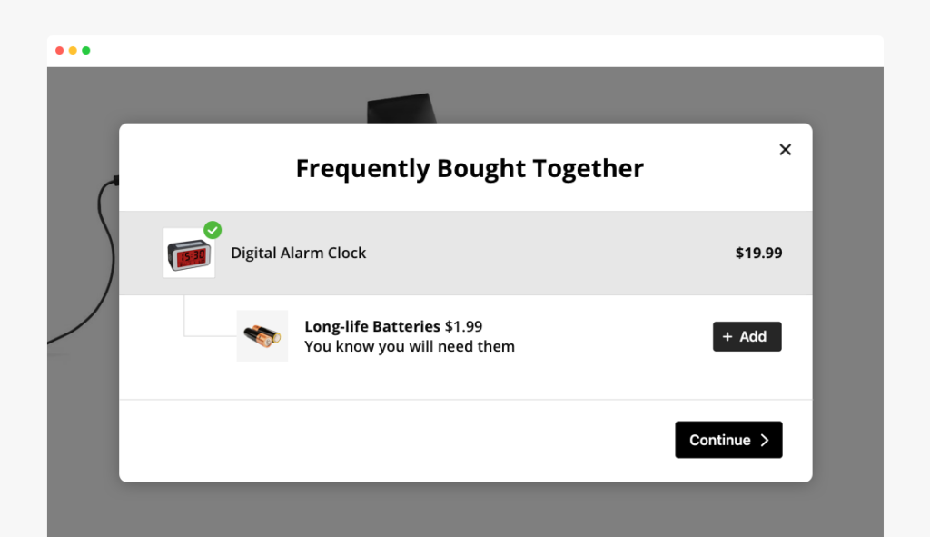 Relevant cross-sell offer on the pop-up