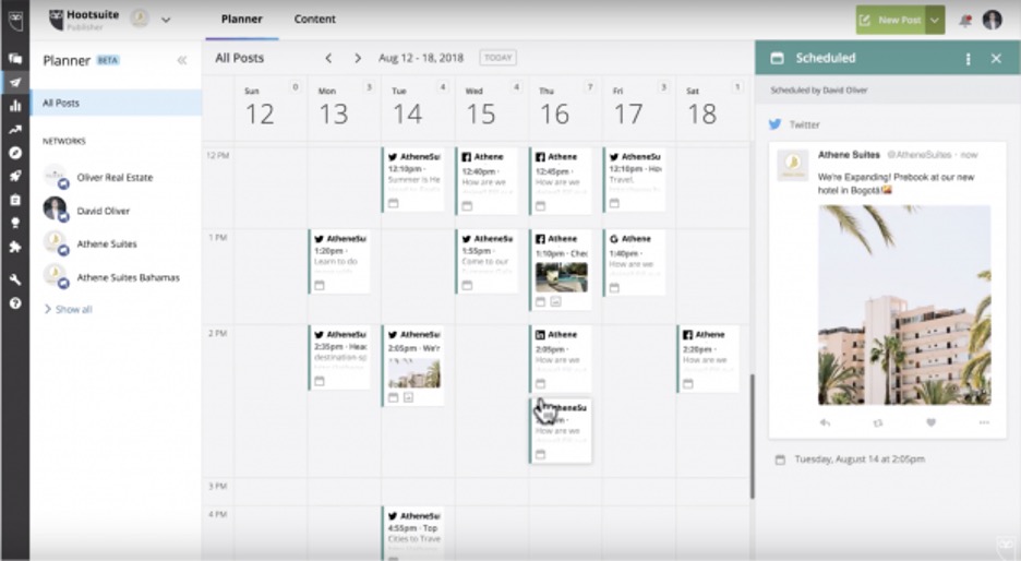 Hootsuite can be used to schedule your social media content ahead of time, which is perfect if you want things to run smoothly without direct oversight