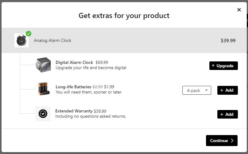 Default Candy Rack upsell pop-up design/layout on desktop