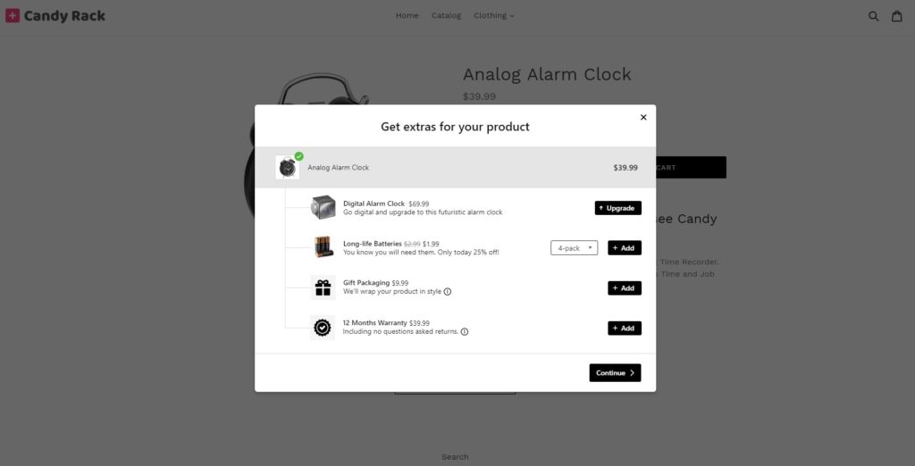 Candy Rack Upsell Pop-up Is Displayed on the Product Page