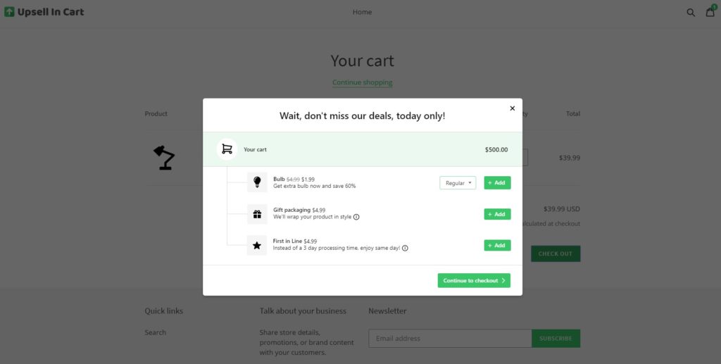 Candy Cart Upsell Pop-up Is Displayed on the Cart Page