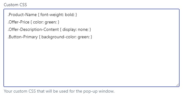 Custom CSS field where you can insert any CSS code