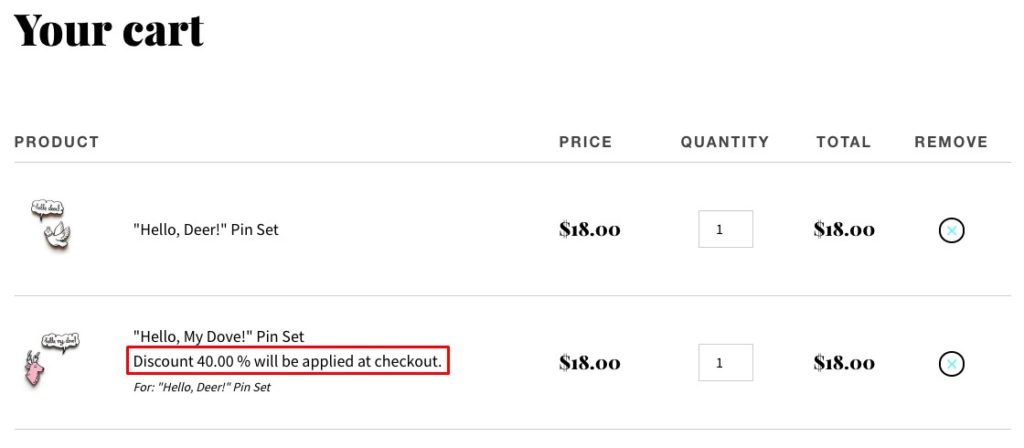 Displaying upsell discounts in the cart