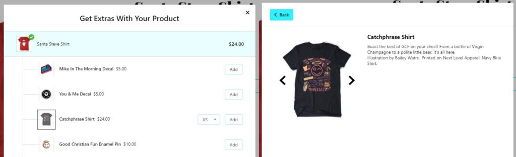 Product Information on the Upsell Pop-up