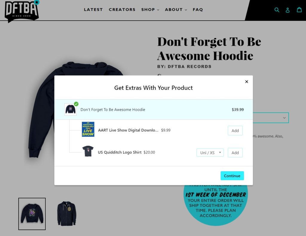 Candy Rack upsell "in action" on the DFTBA site