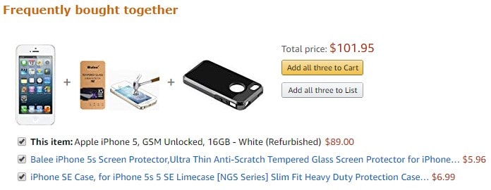 Amazon's frequently bought together bundle offer