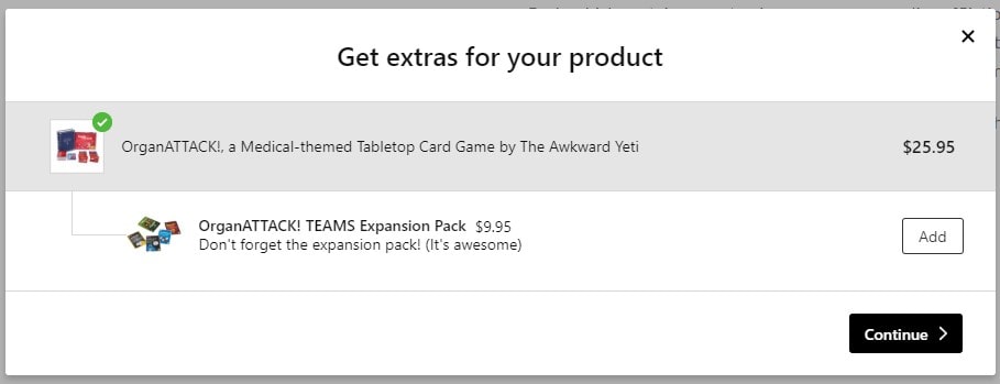 Offering expansion pack for a card game is a great cross-sell (via theAwkwardStore.com)