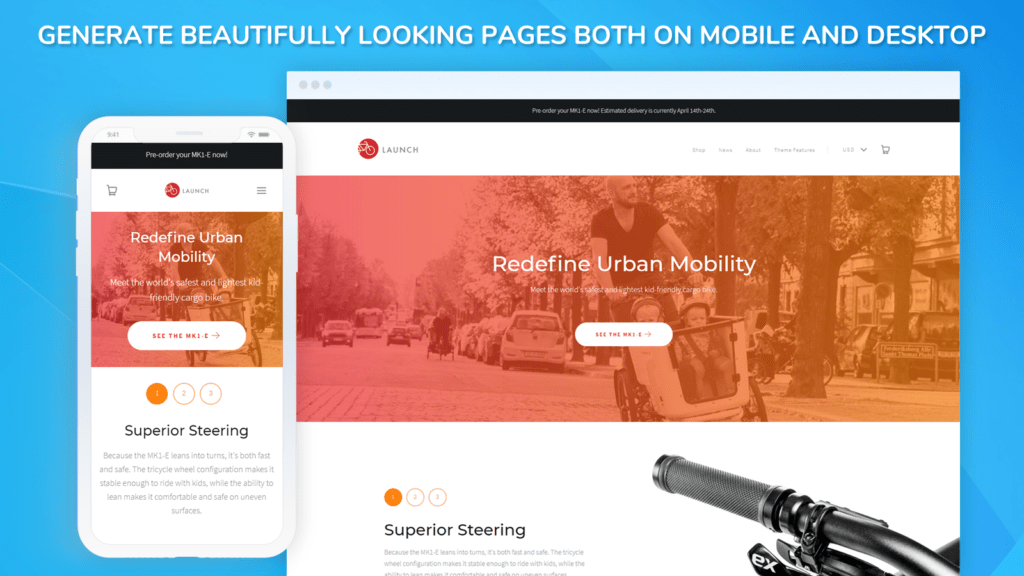 Screenshot of the site generated by AMP by Ampify Me app