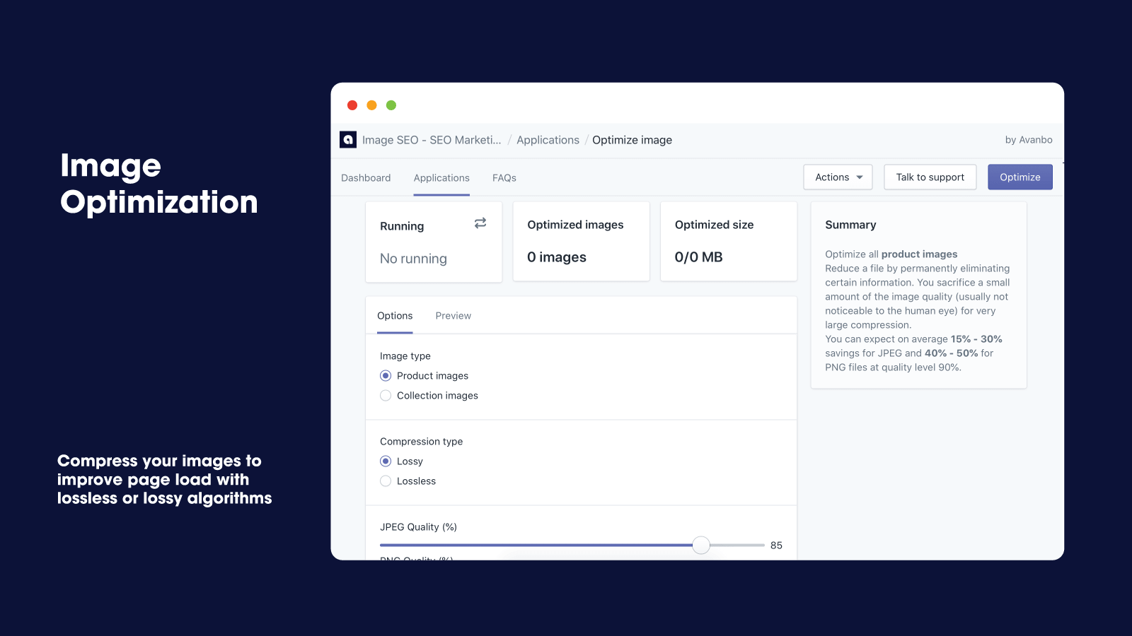 Screenshot of the Image SEO app