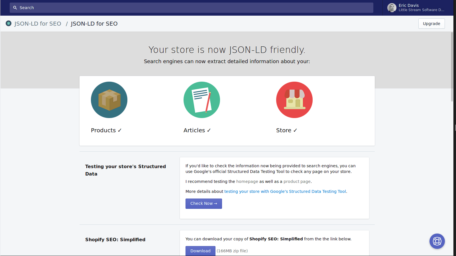 Screenshot of the JSON-LD for SEO dashboard