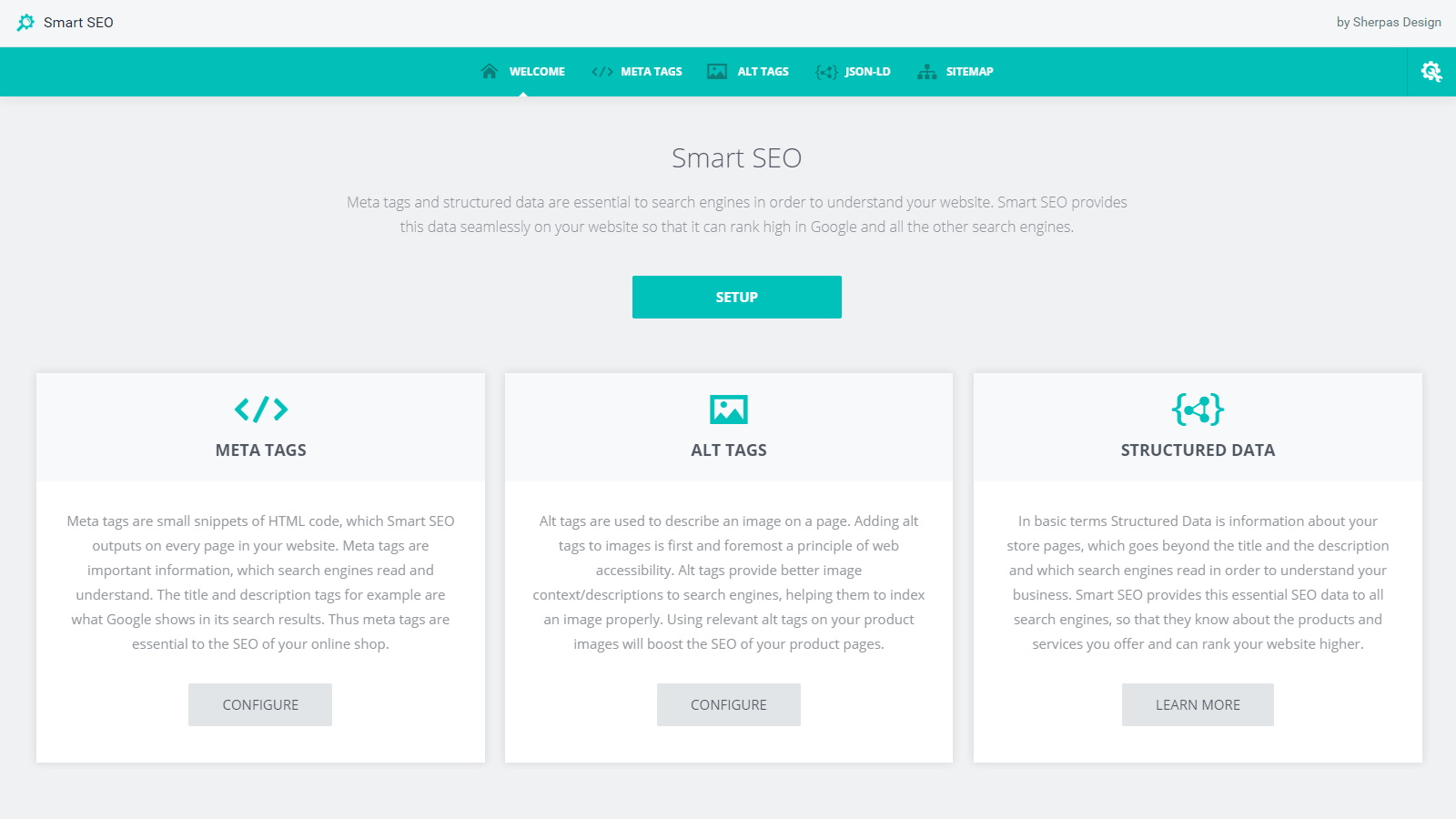Screenshot of the Smart SEO welcome page