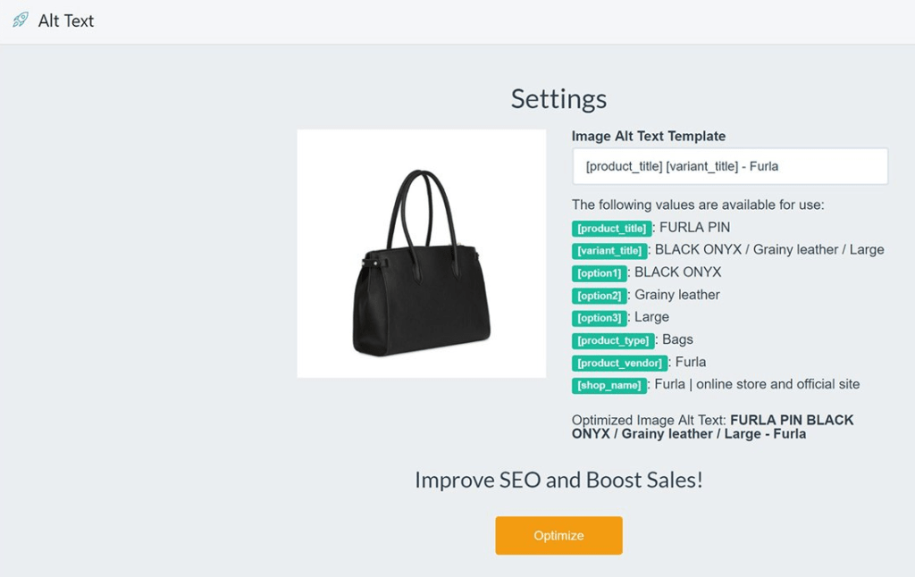 Screenshot of the Alt Text image settings