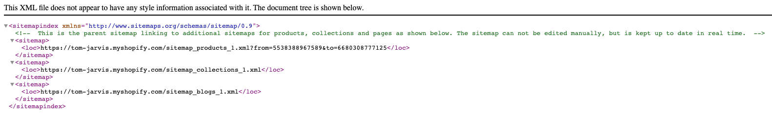 Example of the sitemap.xml file