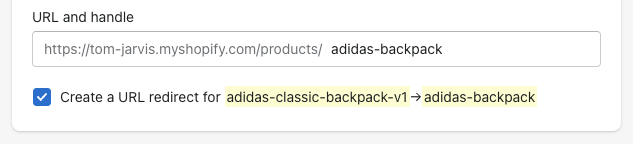 Editing page URL (slug) and redirect in Shopify product admin
