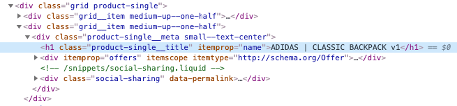 Example of the H1 element in the HTML code