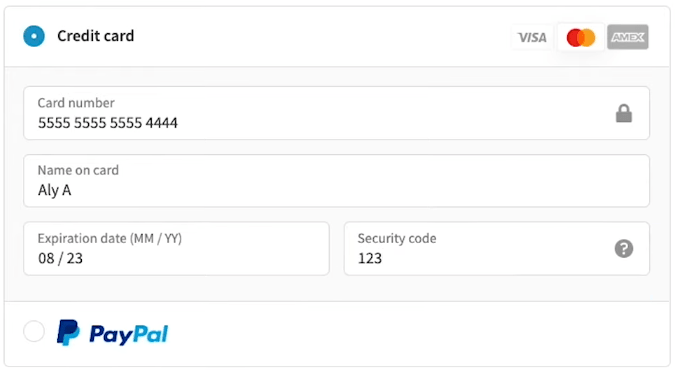 Placing Shopify test order through the Shopify Payments test mode
