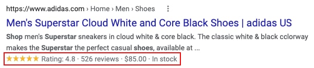 Rich snippet results example in Google search