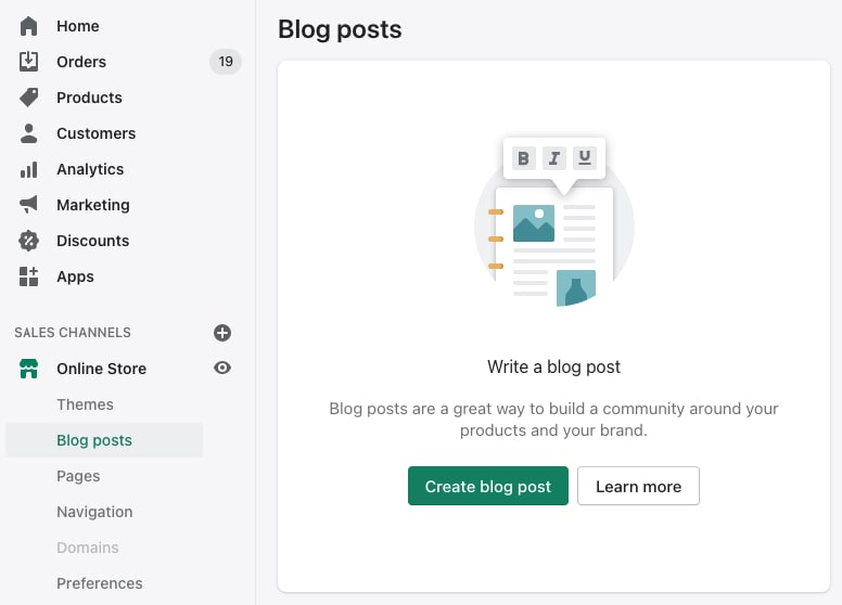 Creating a new blog post in Shopify