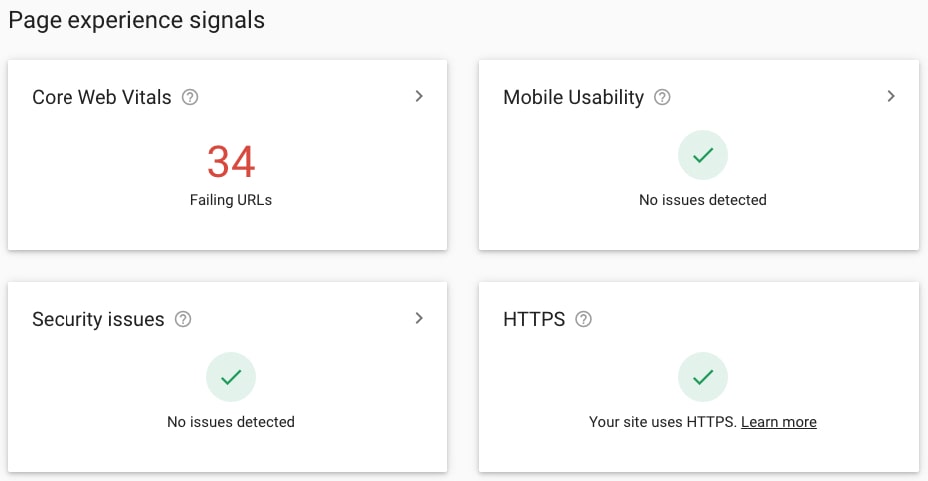 Page experience signals report in Google Search Console