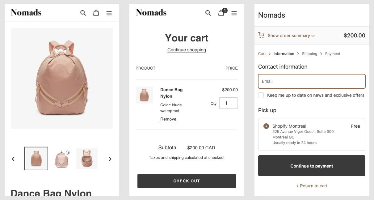 Mobile version of the Shopify free theme Debut